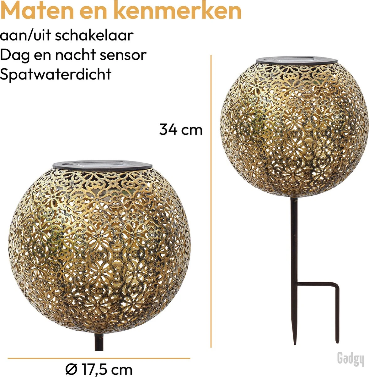 Gadgy Solar Tuinpad Met Grondspies - Solar Tuinverlichting Set Van 2 St. - Tuinfakkel 34CM Hoog - Tuinverlichting Op Zonneenergie Buiten - Led Buitenverlichting Met Sensor - Tuinsteker - Brons Kleurig Metaal - Afbeelding 6