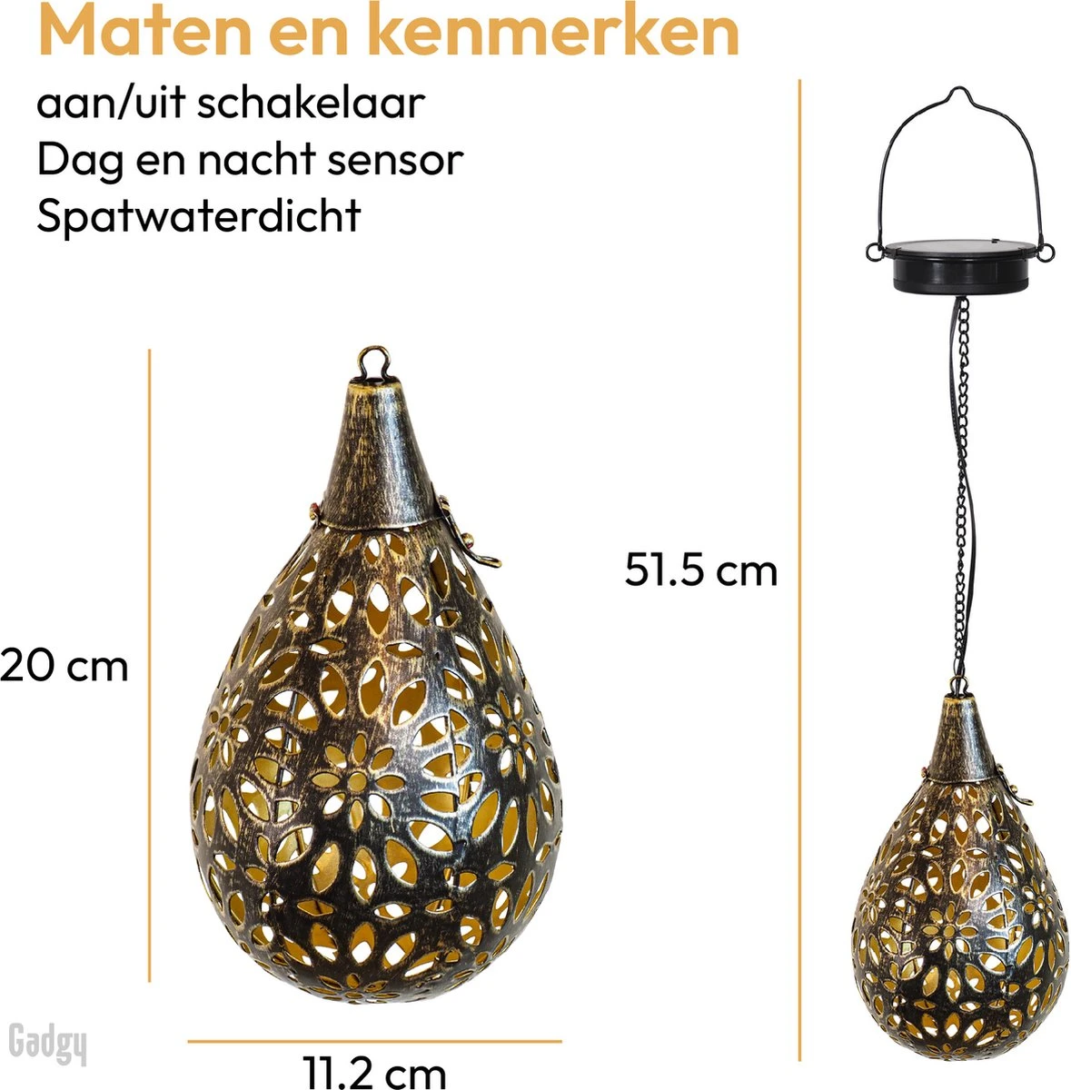 Gadgy Solar Hangende Lantaarn Set 2st. - Solar Tuinverlichting Op Zonneenergie - Led Buitenverlichting Met Dag/Nacht Sensor - Tuinlantaarn - Metaal - Afbeelding 8