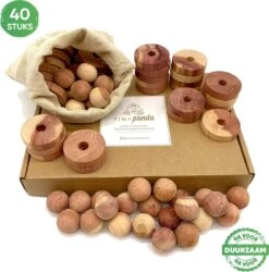 Tiny Panda – 40x Cederhout Tegen Motten – Natuurlijke Mottenballen – Mottenval – Motten Bestrijden - 20 Ringen 20 Ballen