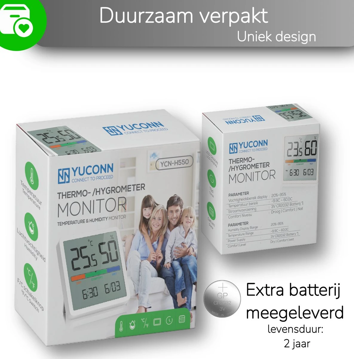YUCONN Hygrometer - Luchtvochtigheidsmeter - Digitaal Weerstation - Binnen - Afbeelding 7