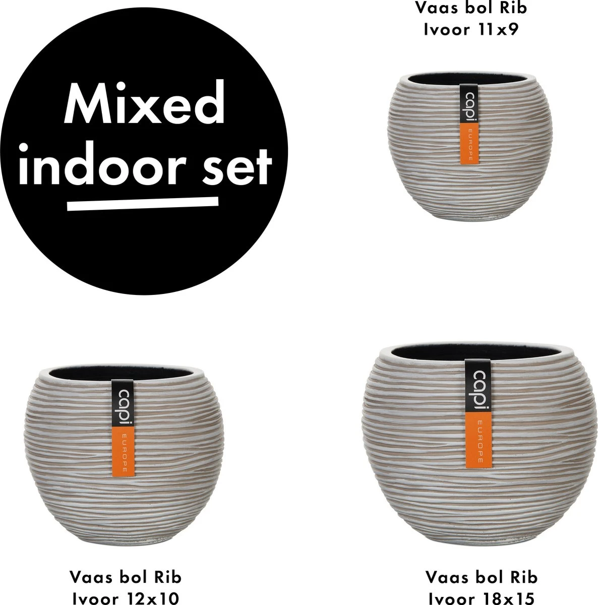 Capi Europe - Set Van 3 - Bloempot Binnen - Rib Ivoor - Afbeelding 2