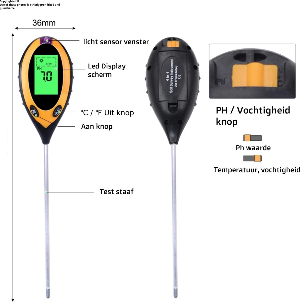 4 In1 Ph Meter Digitaal - Ph Meter Grond - PH Meter - Grondmeter - Vochtmeter - Afbeelding 4