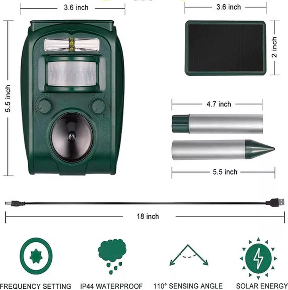 Fleau Garden Ultrasone Kattenverjager - Zonneenergie - Universele Dierenverjager - Duivenverjager - Marterverjager - Ongedierte Verjager - Afbeelding 2