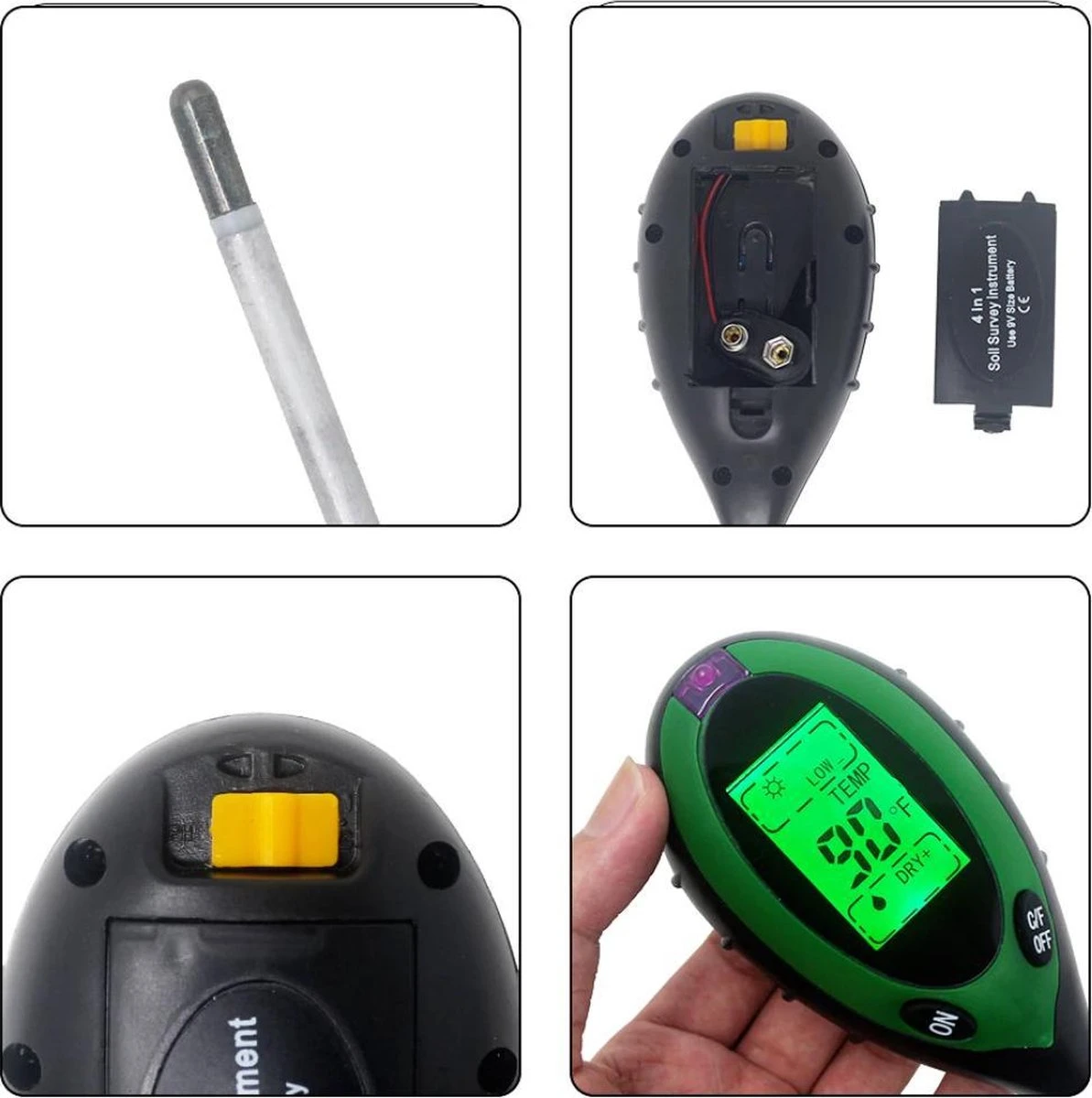 Vochtmeter Planten - 4 In 1 - Vochtmeter - Watermeter - PH-meter - Vochtigheidsmeter Planten - Grondmeter - Watermeter Voor Kamerplanten- Groen - Incl. Batterij - Afbeelding 4