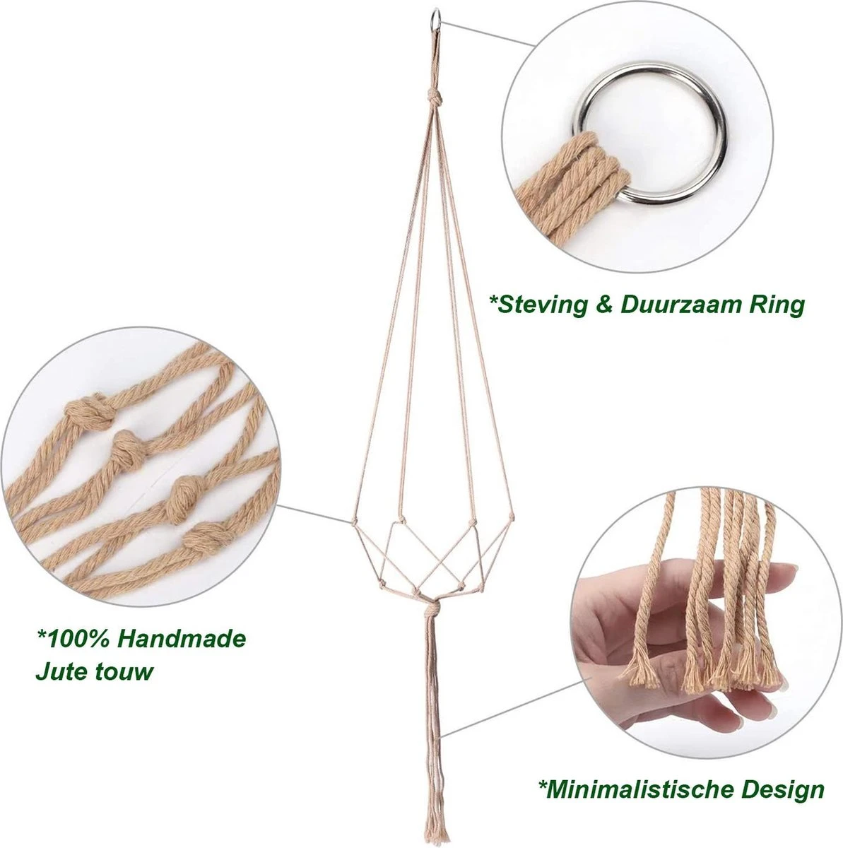 9 Stuks Jute Macrame Plantenhangers - Boho Handgeweven Katoen Hangpot Voor Binnen/Buiten - Hangende Bloempot Met Kralen - Macramé Touw/Koord Hangplant Houder - Bohemian Wandhanger Decoratie - Plant Hanger - Verticale Tuin Bloempothouder Planthanger - Afbeelding 5