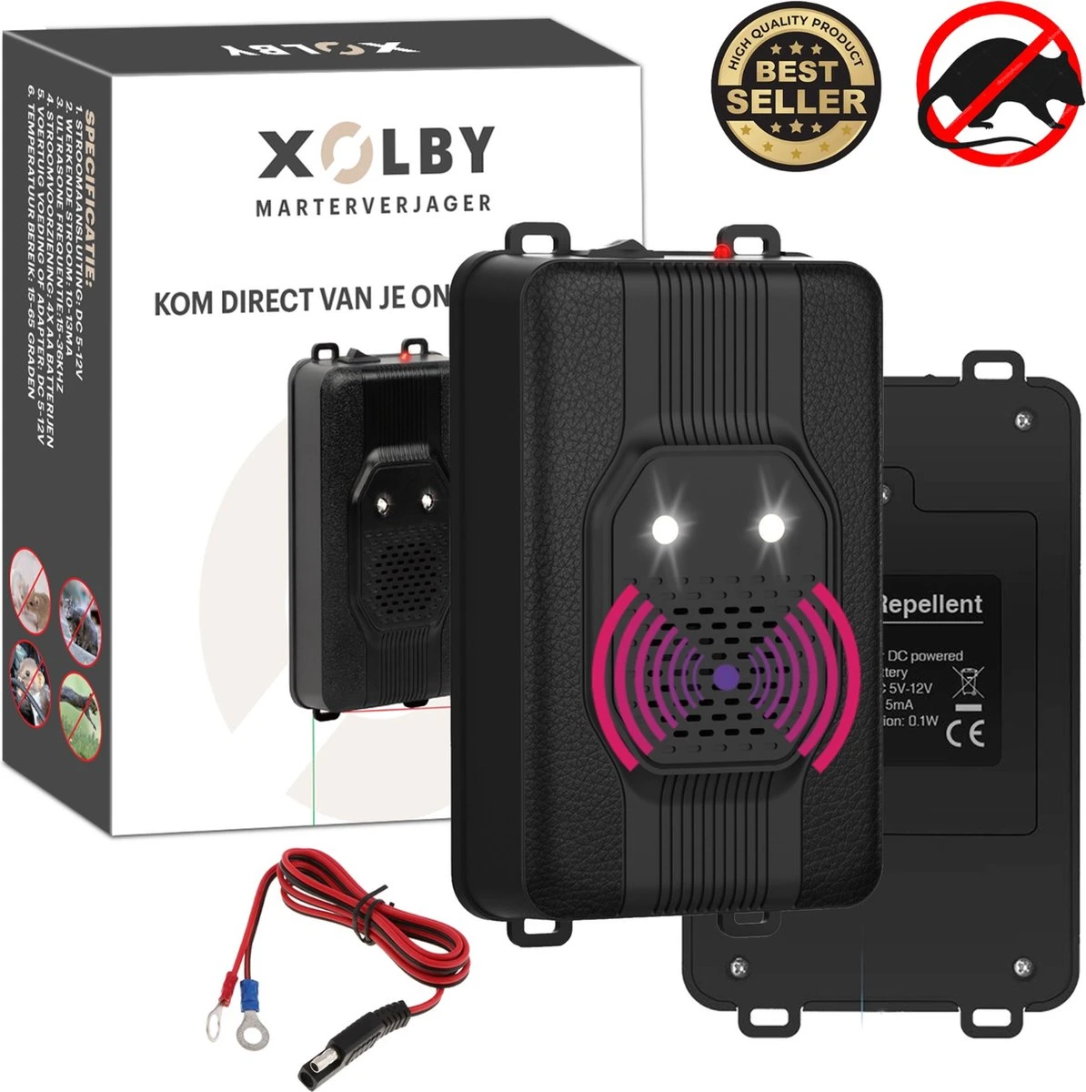Xolby Marterverjager - Ongedierteverjager - Muizenverjager & Rattenverjager - Ultrasone & Flitsen - Werkt Op Autoaccu, Batterijen Of Netstroom - Voor Binnen, Buiten En Auto