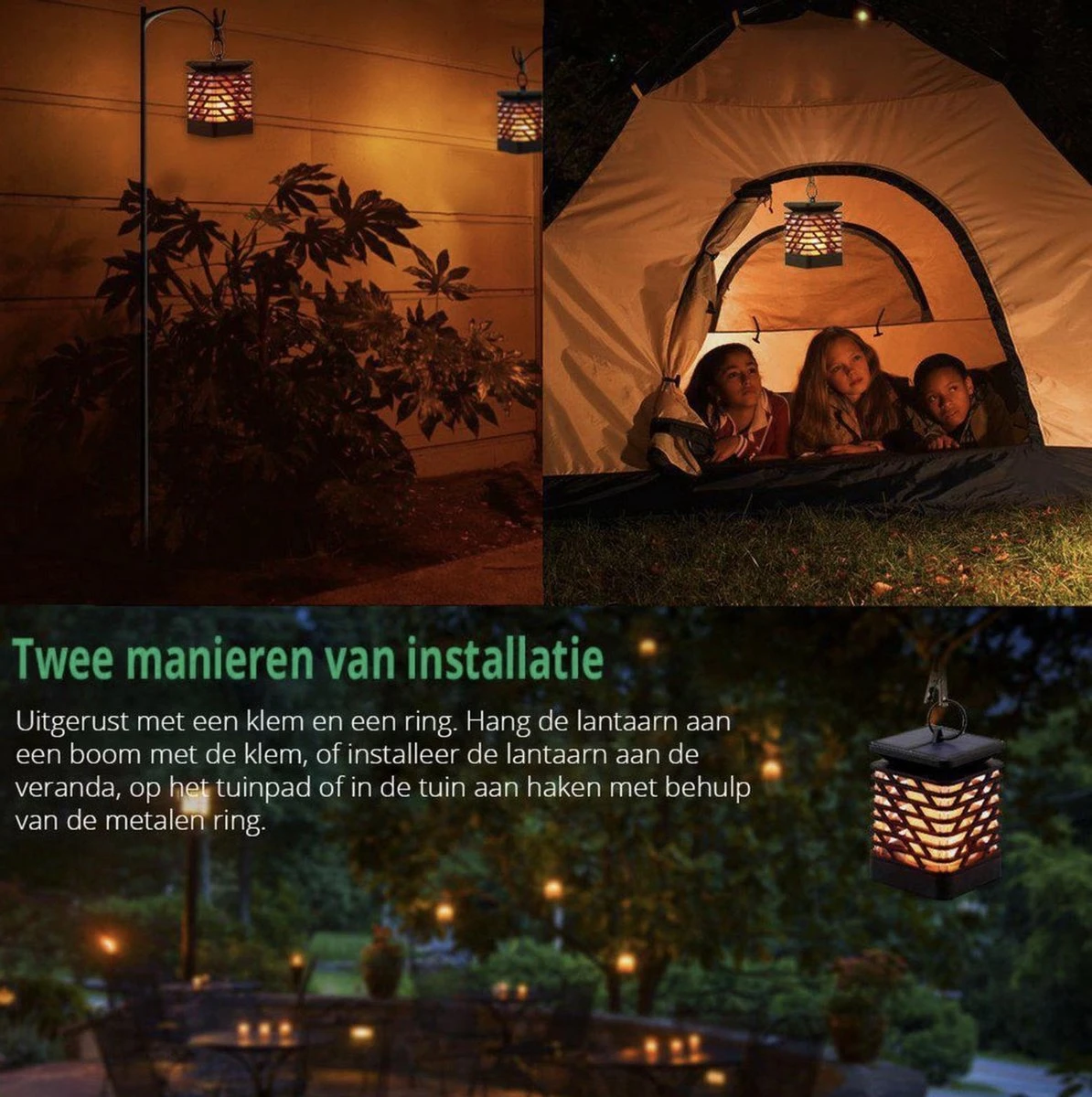 VoordeelShop Solar Tafellamp Set Van 2 Stuks - 13.8cm - Zwart - Solar Tuinverlichting - Led Buitenverlichting Op Zonne Energie Met Sensor - Tuin Fakkel - Voor Binnen En Buiten - Vlam Effect - Afbeelding 13