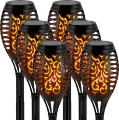 Homèlle Solar Tuinfakkels - 6 Stuks - 49,5cm - Tuinverlichting Op Zonne-energie - Kerstverlichting Buiten - Solar Tuinverlichting - Tuinlantaarns - Padverlichting - LED - Buitenverlichting