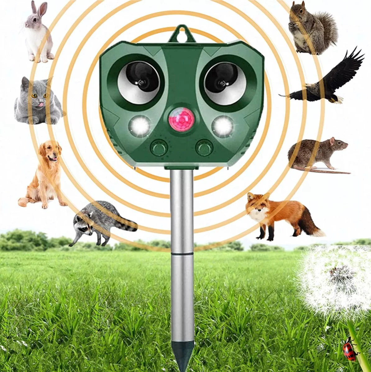 Metiva Kattenverjager - Ultrasone Verjager - Muizenverjager - Ongedierteverjager - Tuin - Diervriendelijke Ultrasone Dierenverjager Zonne Energie - Marterverjager - Katten - Kattenschrik - Waterbestendig - Honden - Dieren - Katten Verjager