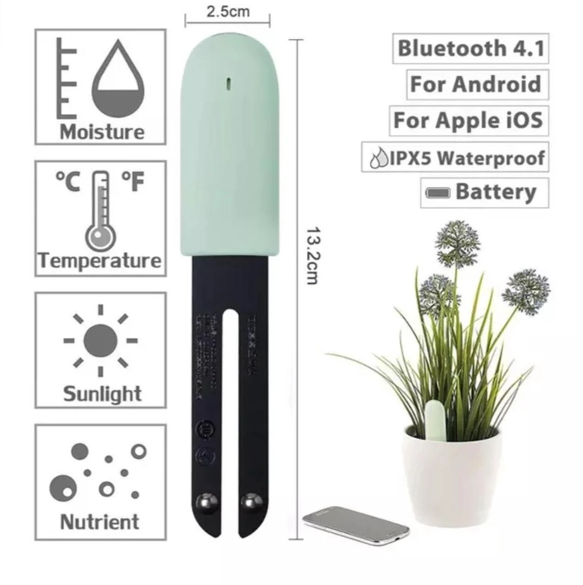 ON Home | Smart Grondmeter | Bodemvochtmeter | Plant Monitor | Bluetooth | Smart Plant Sensor | Hygrometer - Afbeelding 5
