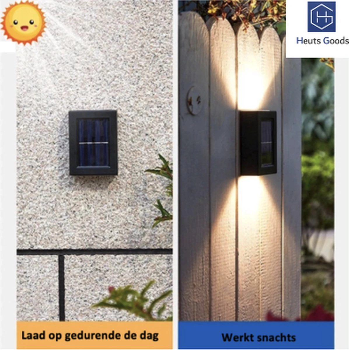 Merkloos Heuts Goods - Solar Tuinverlichting - Tuinverlichting Op Zonneenergie - Solar Wandlamp Voor Buiten - 2 LED Lichten - Warm Wit Licht - 2 Stuks - Small - Afbeelding 11