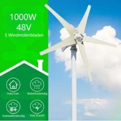 SMARAAD Windmolen Generator – 1000W – 5 Windmolenbladen – Wit