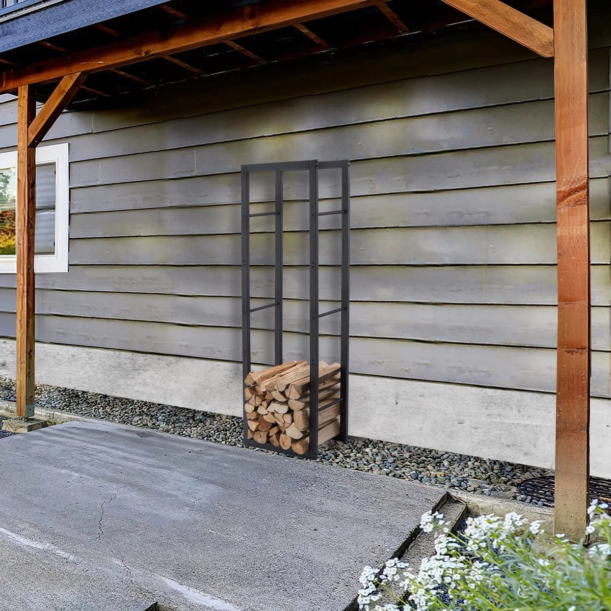 Lendo Online Brandhoutrek 50x25x148cm + Draagtas– Binnen En Buiten - Haardhout Opslag – Haardhoutrek – Houtopslag – Metaal - Afbeelding 6