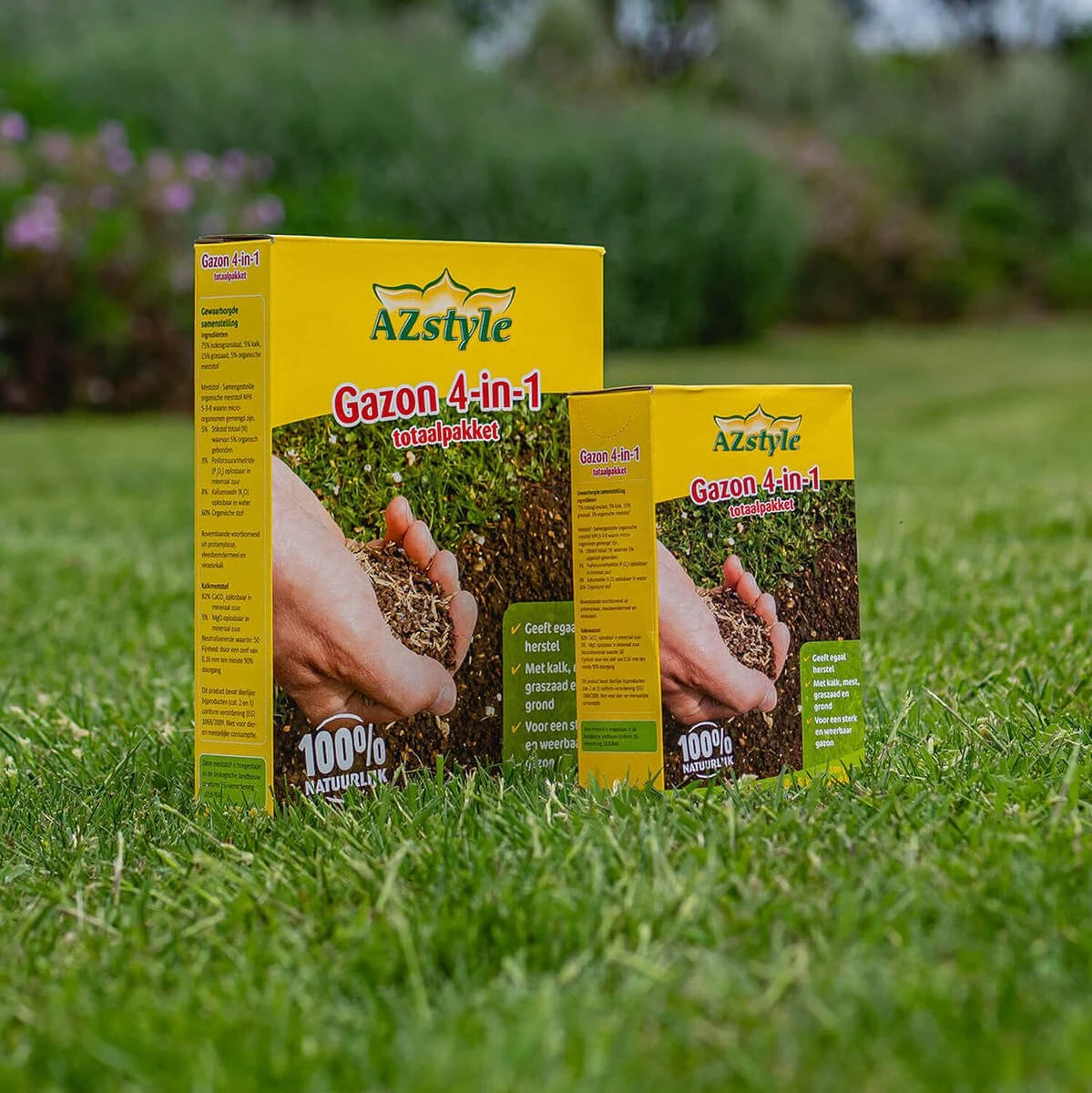 ECOstyle Gazon 4-in-1 Totaalpakket Met Kalk, Mest, Graszaad & Grond In Een Doos - Geeft Kale Plekken In Gras Egaal Herstel - 5- 10 Kale Plekken - 1 KG - Afbeelding 2