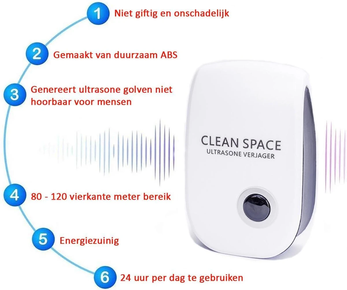 Merkloos CLEAN SPACE™ Ultrasone Ongedierte Verjager - Muizenverjager - Muizengif/Rattengif Alternatief - 4 Stuks - Afbeelding 7