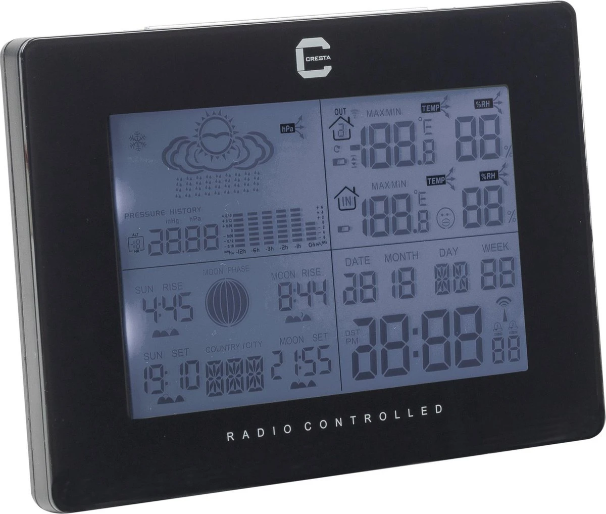 Cresta Care DTX370S Zwart Zeer Uitgebreid Digitaal Weerstation Voor Binnen En Buiten | Barometer | Maanstand |Zonnestand | Weersvoorspelling | Draadloze Buitensensor. - Afbeelding 2