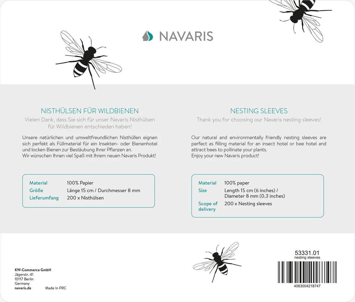 Navaris Nestbuisjes Voor Bijenhotel En Insectenhotel - Vulling Voor Insectenhuis - 200 Kokers Van Papier - Voor Bijen, Hommels En Insecten - Afbeelding 5