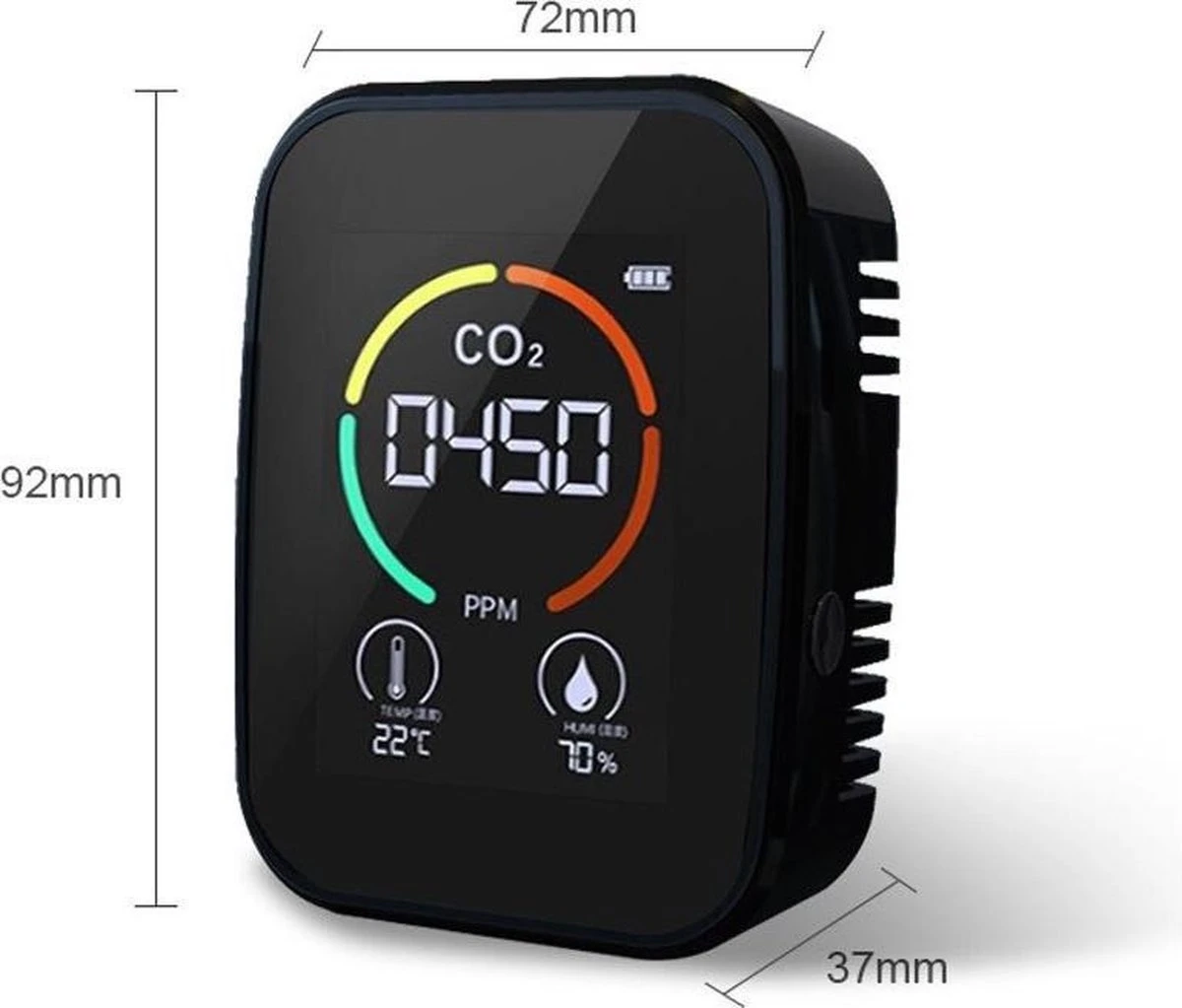 AirStats Thermometer | 5-in-1 Thermometer | CO2 Meter | Voor Binnen En Buiten | Multifunctioneel | Zwart - Afbeelding 4