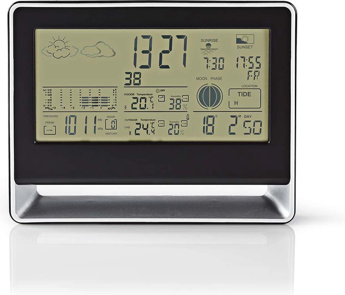Nedis Weerstation - Binnen & Buiten - Inclusief Draadloze Weersensor - Weersvoorspelling - Barometer - Tijdweergave - Verlicht LCD-Scherm - Wekkerfunctie - Afbeelding 10