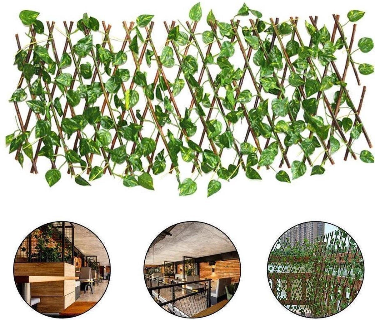 Merkloos TUINSCHERM VAN WILGENHOUT (UITREKBAAR TOT 2 METER) - Kunsthaag - Kunst Hangplant - Hedera - Klimop Kunstplanten Voor Binnen En Buiten - Hedera Helix - Namaak Planten - Kunst Klimop - Sinterklaas - Kerst - Afbeelding 2