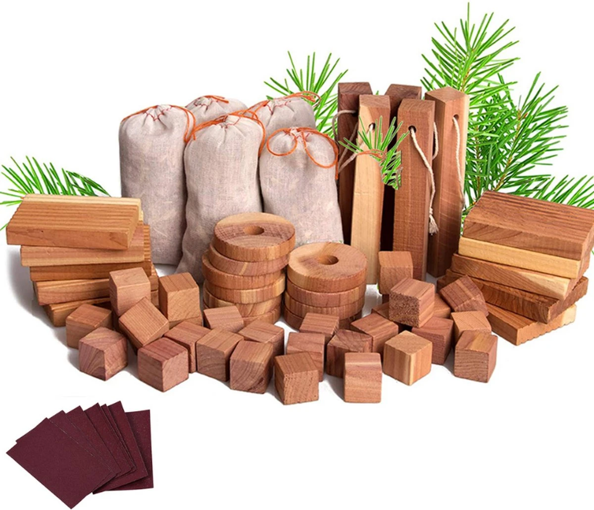 AWEMOZ Mottenballen 71 Stuks + 10 Stuks Schuurpapier - Cederhout Tegen Motten - Motten Bestrijden - Mottenval