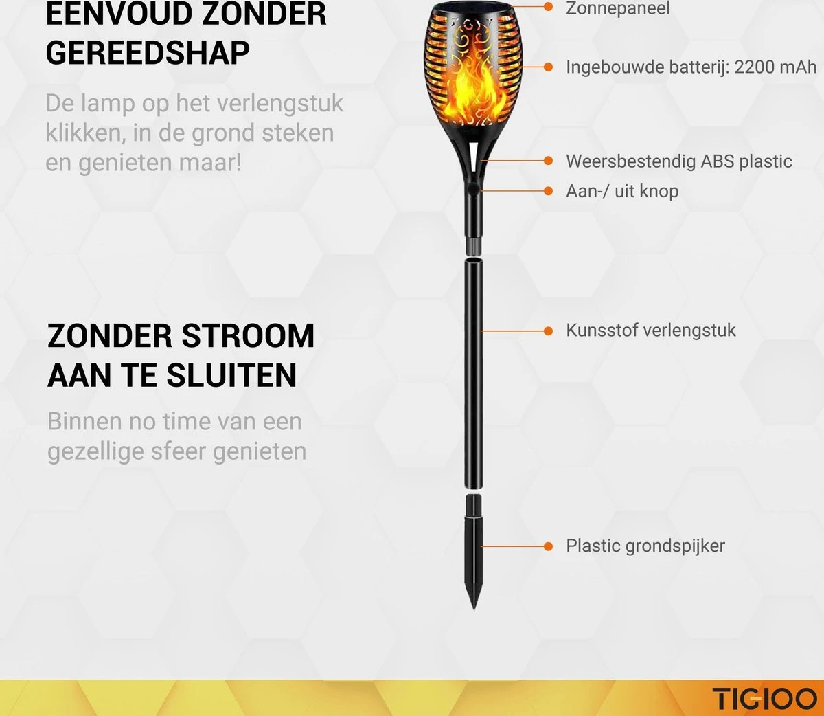 TIGIOO Solar Tuinverlichting - XL Tuinlamp Lantaarn Buitenverlichting Op Zonne Energie - Tuinlamp 2 PACK - Afbeelding 3