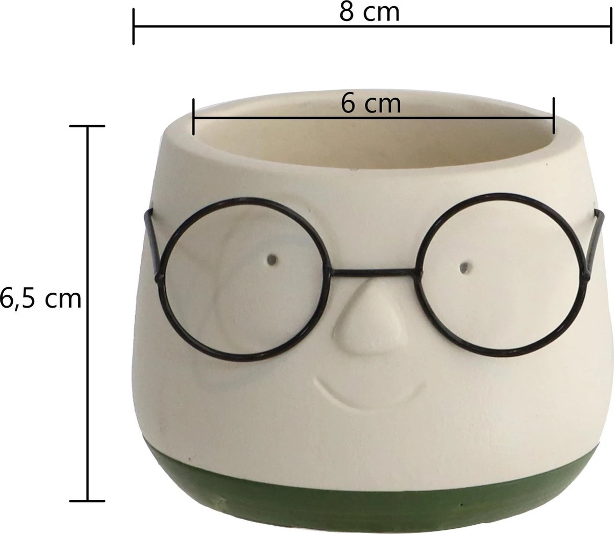 2x Bloempot Met Gezicht - Ø8 X H6,5 Cm - Bloempotten Voor Binnen Met Bril/Face/Hoofd - Afbeelding 6