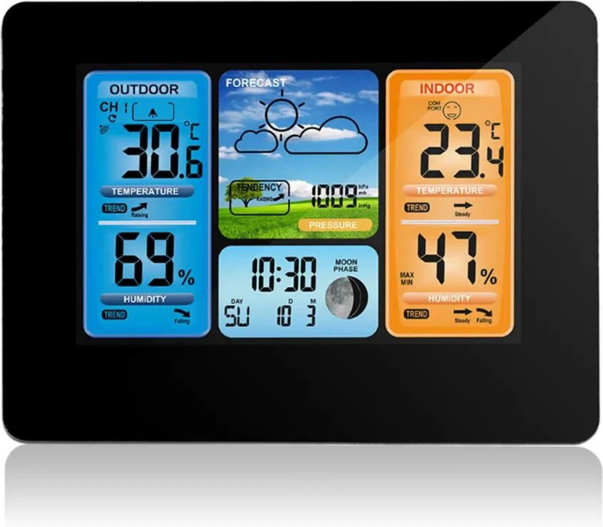 Merkloos Acestore Weerstation - Acestore Digitaal Weerbericht - Draadloos - Voor Binnen En Buiten - Inclusief Sensor - Zwart