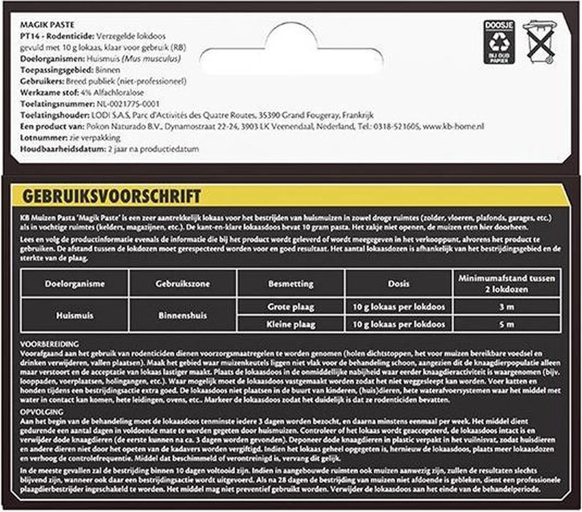KB Home Defense Muizenlokdoos Magik Paste (pasta) - Muizenval - Muizen Pasta (10g) Voldoende Voor 70 Muizen - 1 Stuk - Muizengif - Werkt Binnen 24 Uur - Afbeelding 6