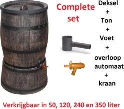 Exellent Regenton Met Voet, Houtlook, 120 Liter, Incl. Regenton Vulautomaat En Kraan