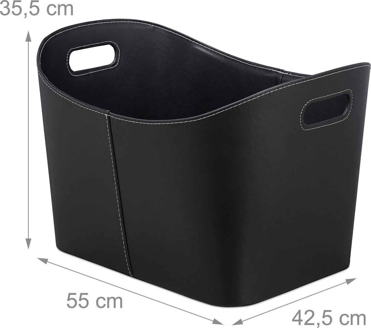 Relaxdays Houtmand Kunstleer - Haardhout Mand Zwart - Opbergmand - Haardmand - XL - Afbeelding 4