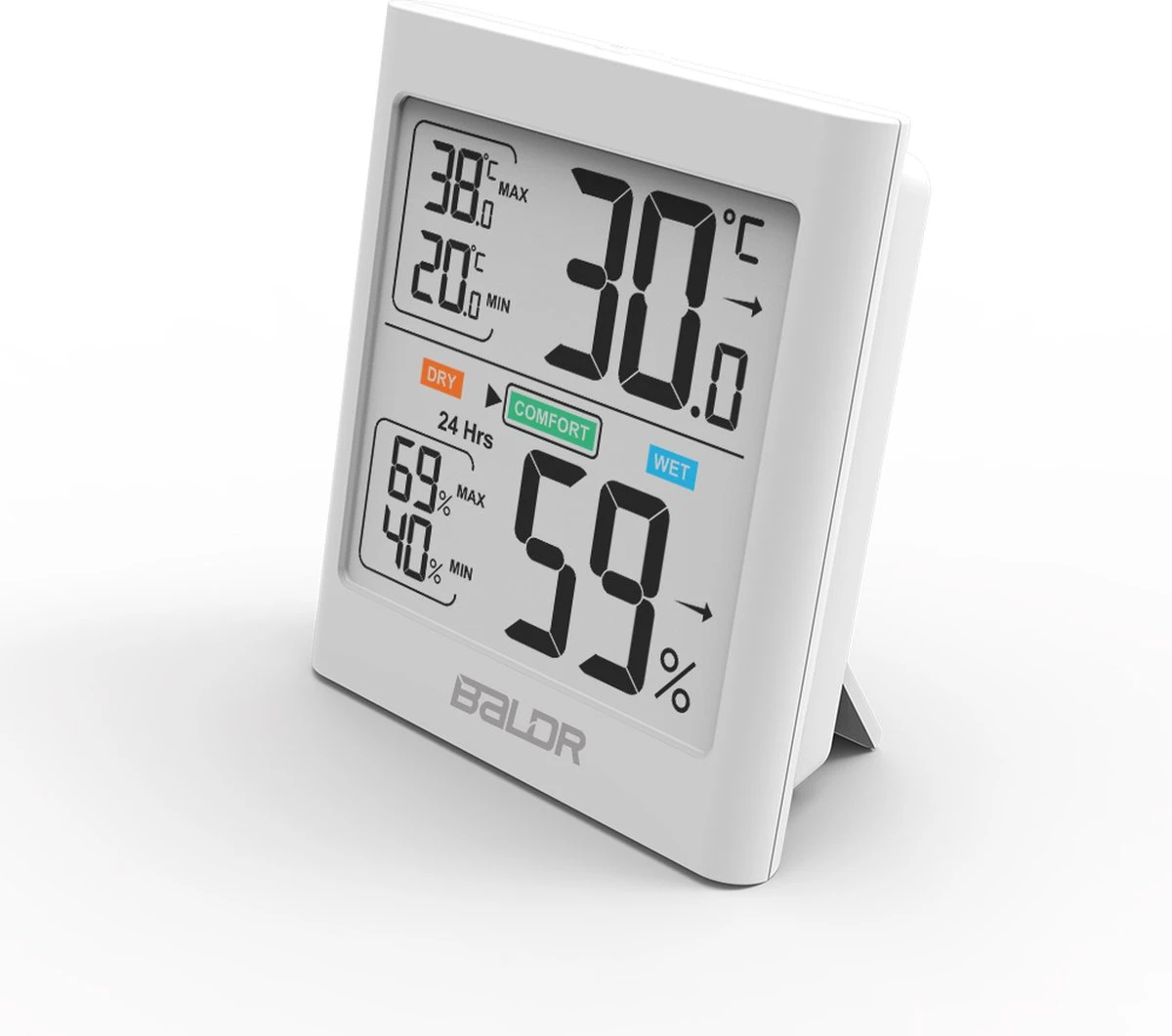 BALDR® Hygrometer - Thermometer - Luchtvochtigheidsmeter - Digitaal Weerstation - Voor Binnen - Wit - Afbeelding 2