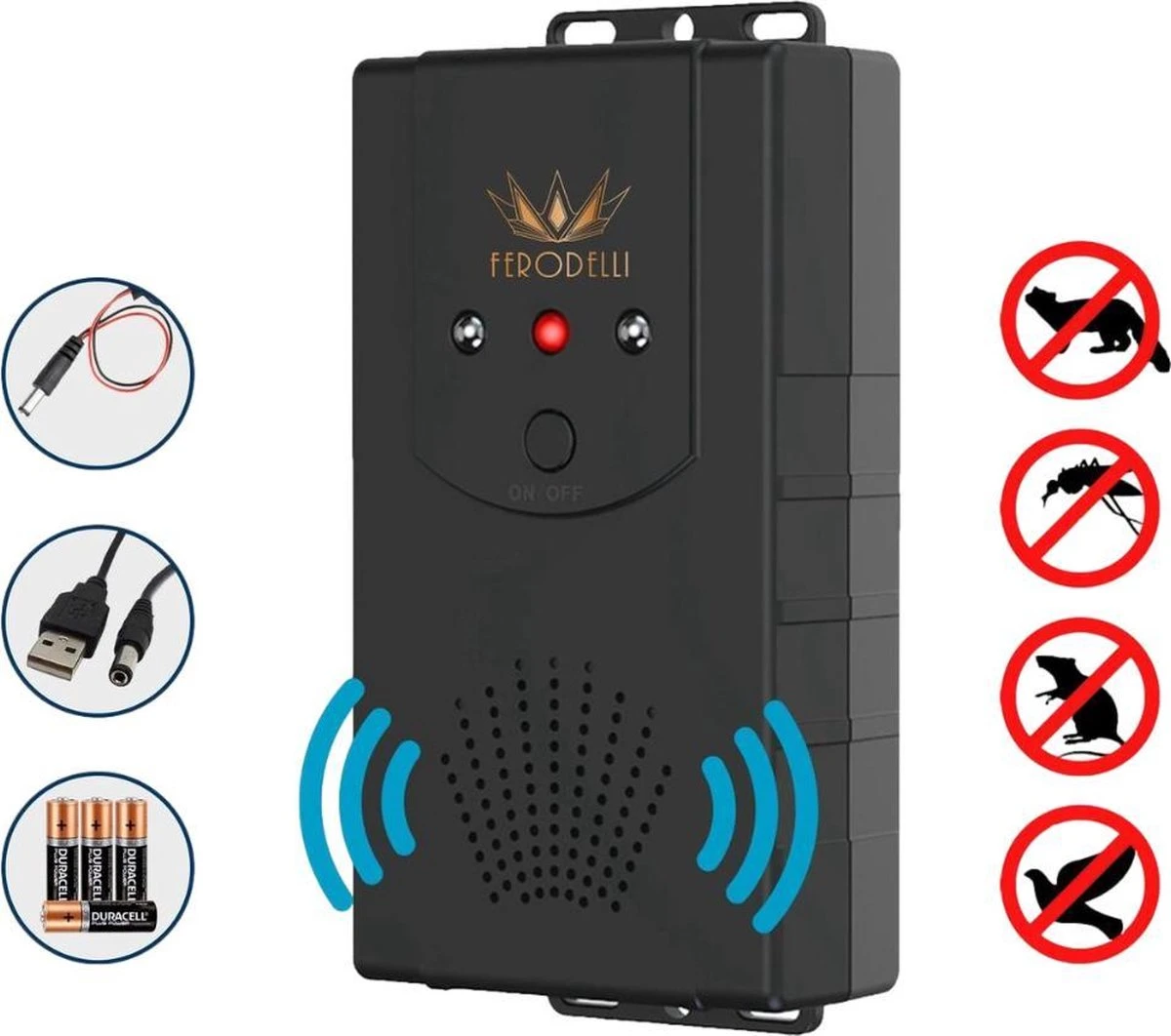 Ferodelli Marterverjager - Marter Verjager Auto - Muizenverjager - Batterijen - 12V - Stopcontact - Anti Marter - Huis