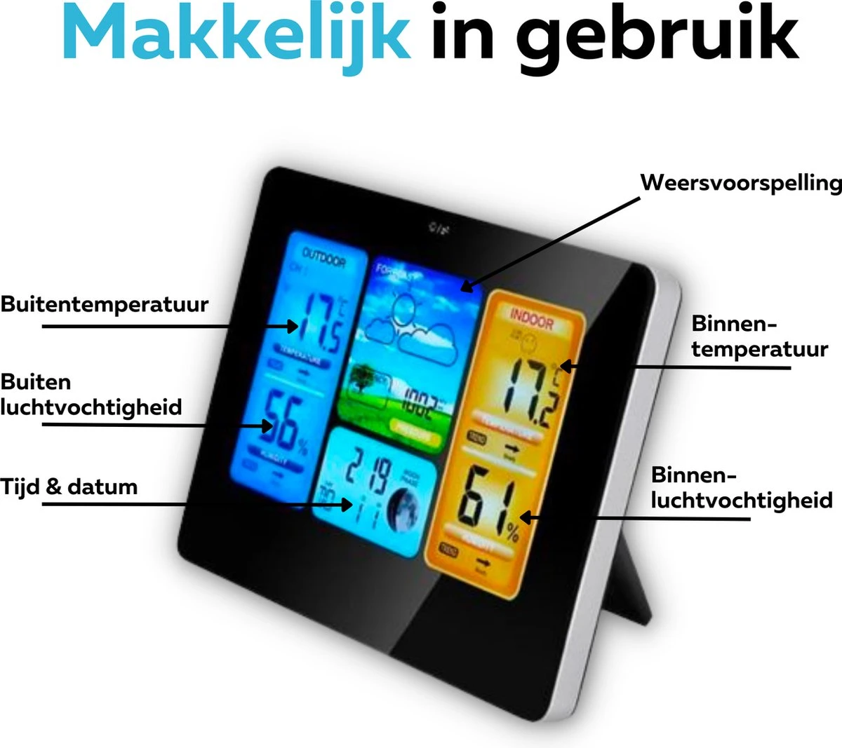 Merkloos Acestore Weerstation - Acestore Digitaal Weerbericht - Draadloos - Voor Binnen En Buiten - Inclusief Sensor - Zwart - Afbeelding 5