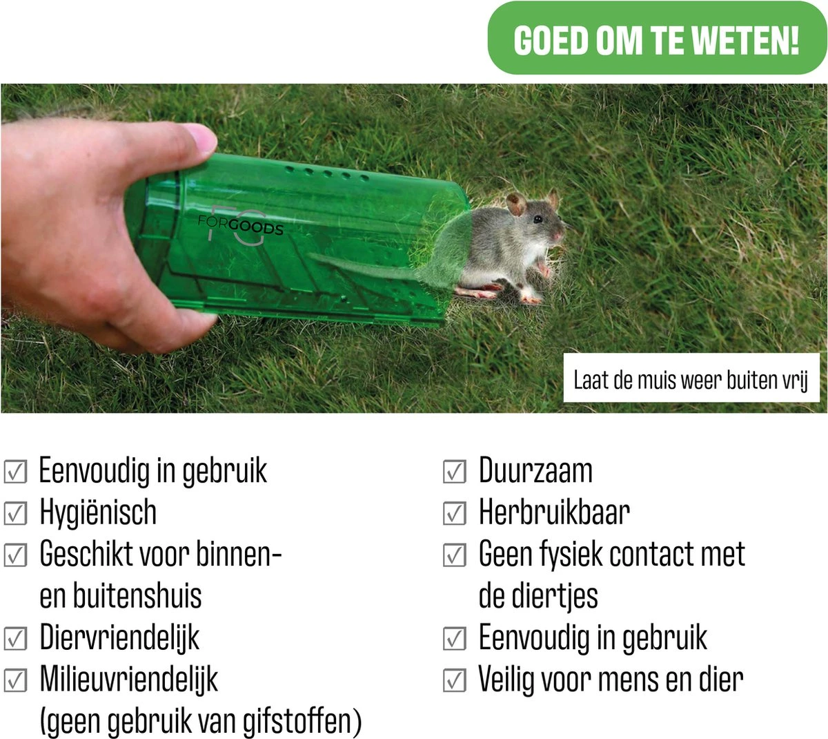 Forgoods Muizenval - Diervriendelijke Muizenvallen Voor Binnen En Buiten - 2 Stuks - Met Schoonmaakborstel - Model 2023 - Afbeelding 8