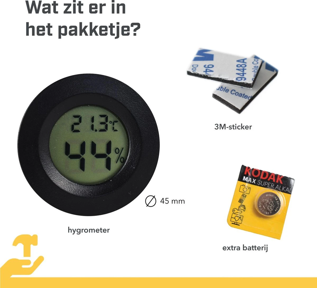 Tool Meister TM2 - Thermometer & Hygrometer - Luchtvochtigheidsmeter Voor Binnen/Koelkast - Zwart - Incl Batterijen - Afbeelding 9