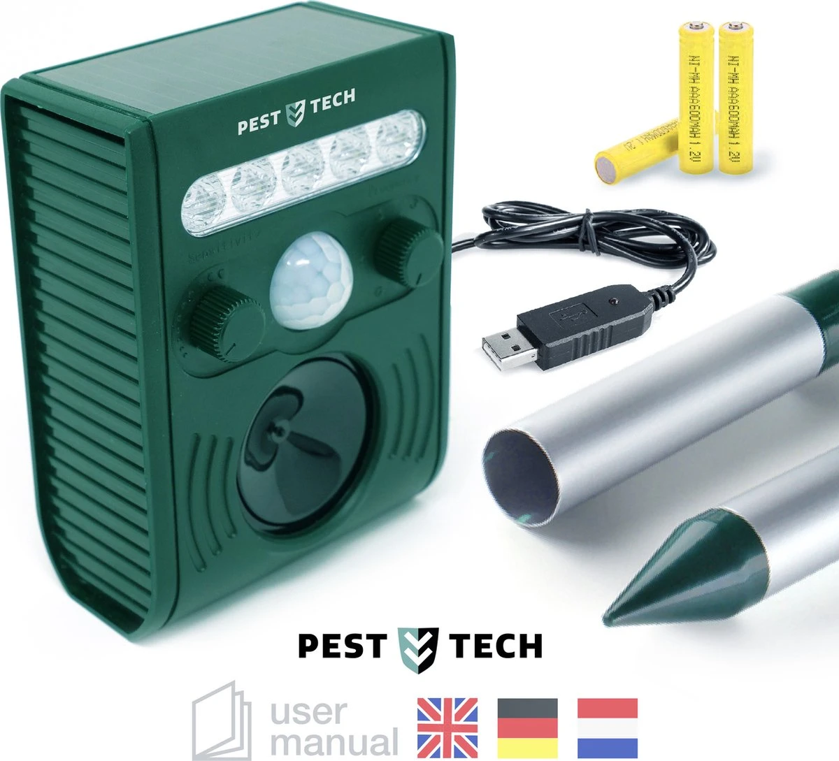 Pest-Tech PT-221 | Ultrasone Kattenverjager Op Zonneenergie | Kattenschrik | Marterverjager | Dierenverjager | Kattenafweermiddel | Ongedierte Verjager - Met USB Oplaadkabel - Afbeelding 8