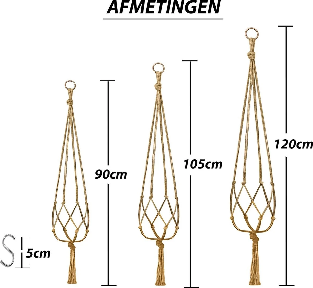 9 Stuks Jute Macrame Plantenhangers - Boho Handgeweven Katoen Hangpot Voor Binnen/Buiten - Hangende Bloempot Met Kralen - Macramé Touw/Koord Hangplant Houder - Bohemian Wandhanger Decoratie - Plant Hanger - Verticale Tuin Bloempothouder Planthanger - Afbeelding 7