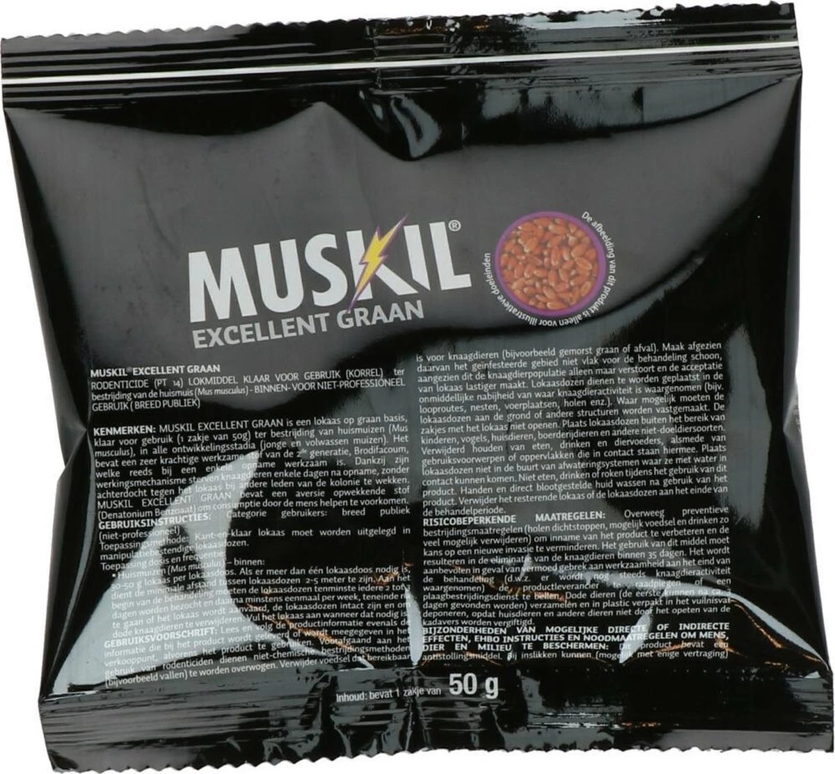 Muskil Excellent Graan Muis Sachet - Vergif Ter Bestrijding Van Muizen Binnenshuis Op Basis Van De Sterke Werkzame Stof Brodifacoum - Snel En Effectief - 50 Gram