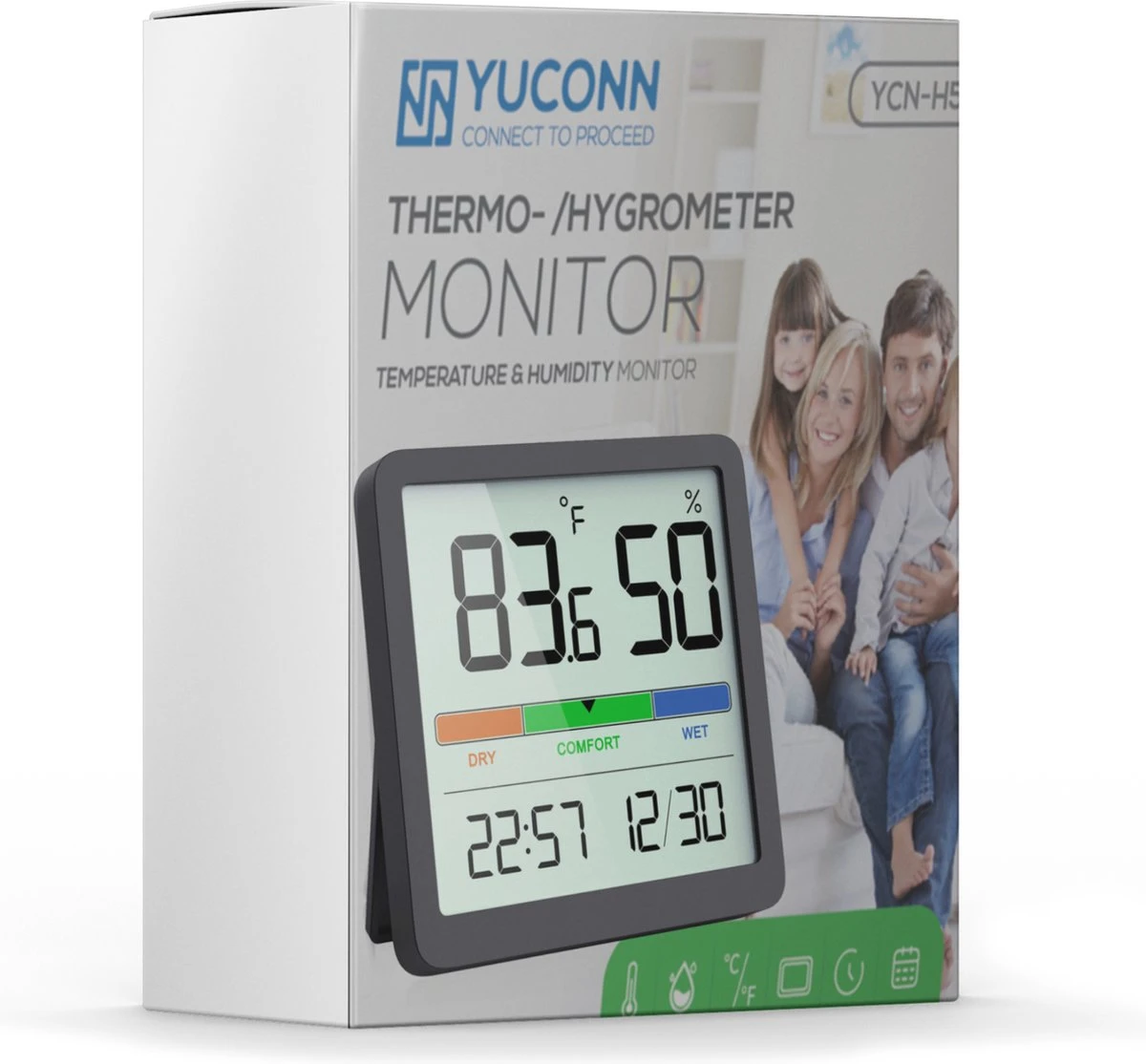 YUCONN Hygrometer - Luchtvochtigheidsmeter - Digitaal Weerstation - Binnen - Zwart - Afbeelding 2