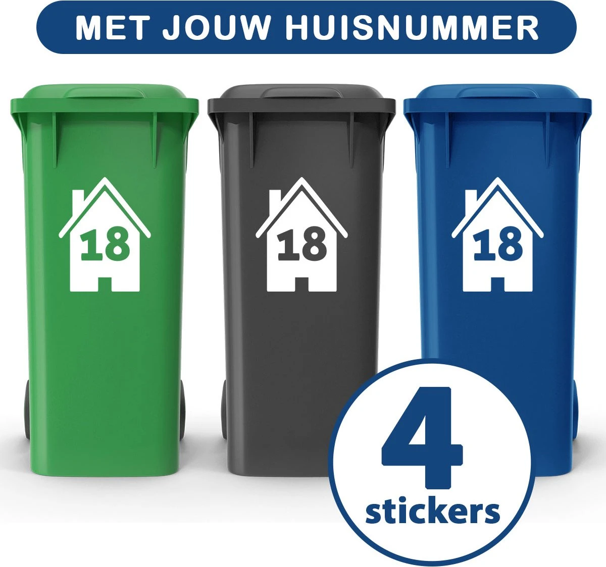 Container Stickers - Voordeelset 4 Stuks - 15x20 Cm - Container / Kliko Sticker Huisnummer - Afvalcontainer Sticker - Klikosticker - Wit - Huis Met Nummer - Afbeelding 3