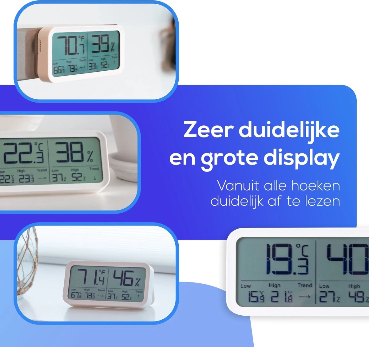 LifeWise Hygrometer Binnen - Luchtvochtigheidsmeter - Min/Max En Trend Weergave - Incl. Batterij - Afbeelding 3