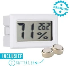 Compacte Hygrometer Mèt Batterijen - Wit - Hygro- En Thermometer - Digitale Luchtvochtigheidsmeter - Vochtmeter Voor Binnen - 2 In 1
