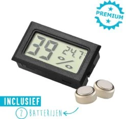 Compacte Hygrometer Mèt Batterijen - Zwart - Hygro- En Thermometer - Digitale Luchtvochtigheidsmeter - Vochtmeter Voor Binnen - 2 In 1