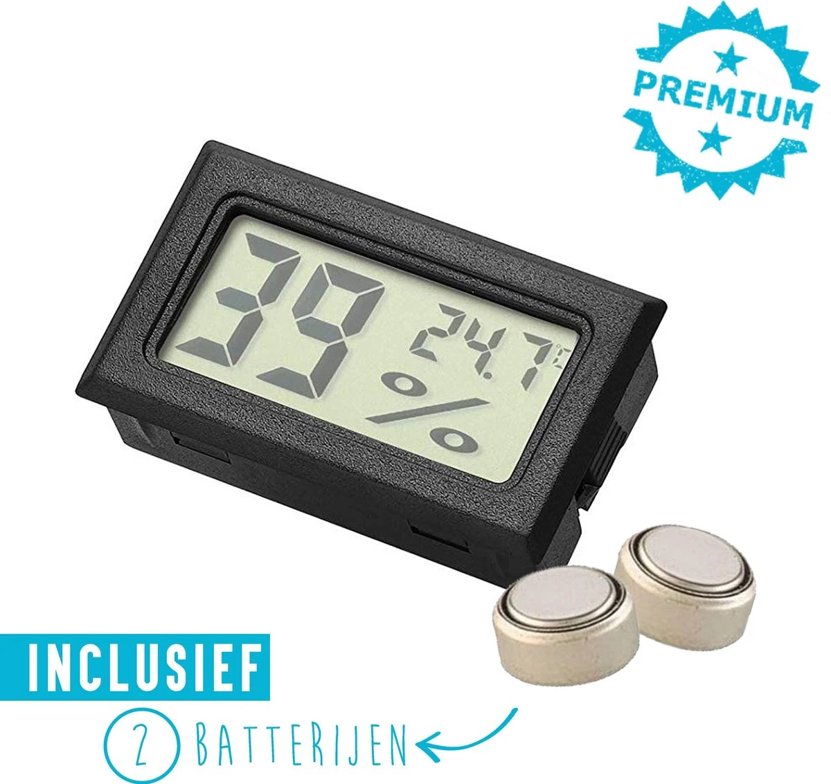 Compacte Hygrometer Mèt Batterijen - Zwart - Hygro- En Thermometer - Digitale Luchtvochtigheidsmeter - Vochtmeter Voor Binnen - 2 In 1
