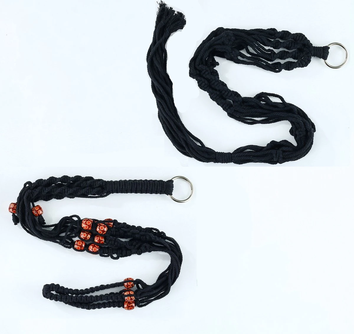 4 Stuks Zwarte Macrame Plantenhangers - Boho Handgeweven Katoen Hangpot Voor Binnen/Buiten - Hangende Bloempot Met Kralen - Macramé Touw/Koord Hangplant Houder - Bohemian Wandhanger Decoratie - Plant Hanger - Verticale Tuin Bloempothouder Planthanger - Afbeelding 3