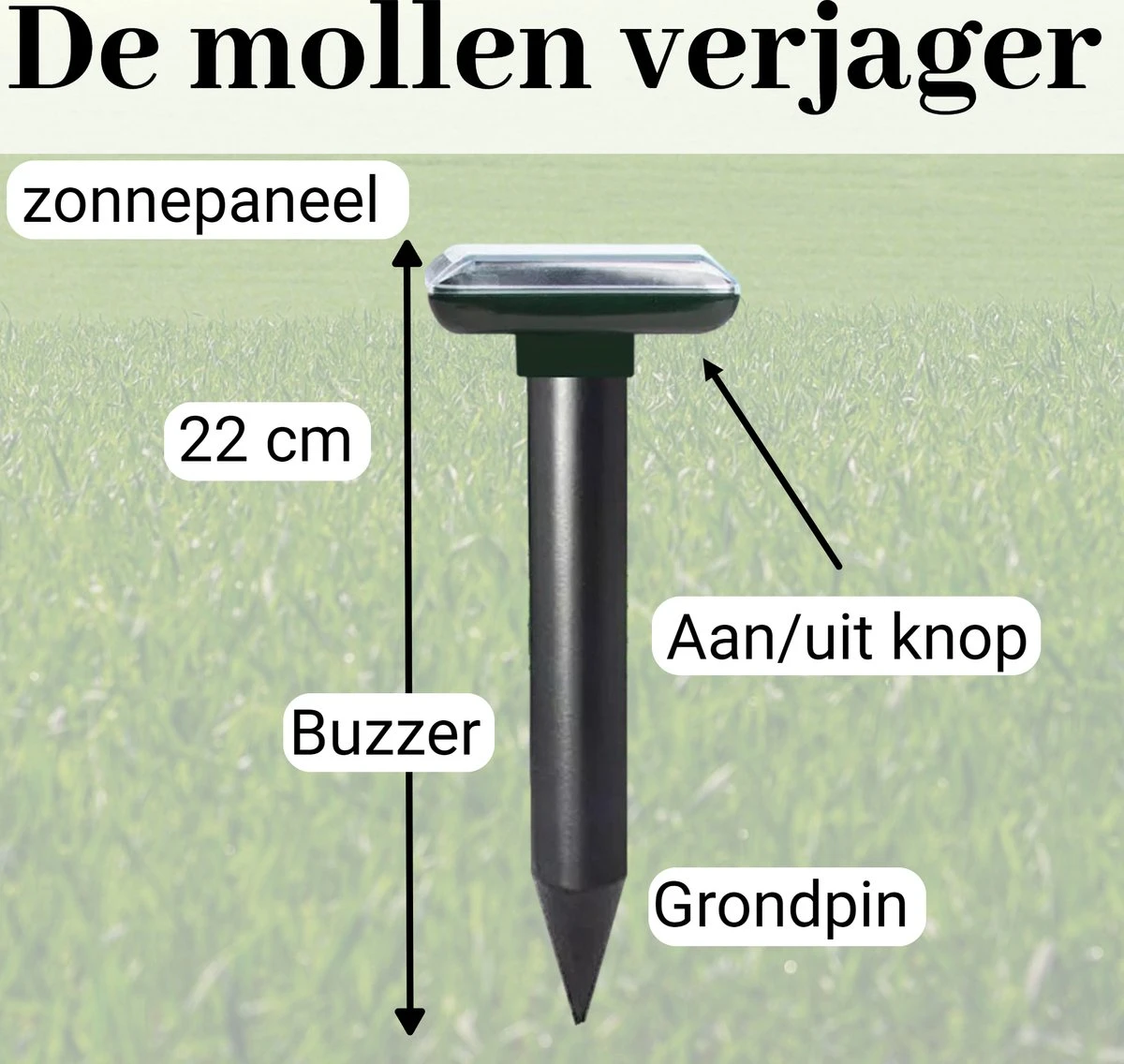 Sedeve Mollenverjager Op Zonne Energie –Mollenverjager – Muizenverjager – Ultrasone-verjager – Bereik Van 150 M2 - Set Van 2 Stuks - Afbeelding 4