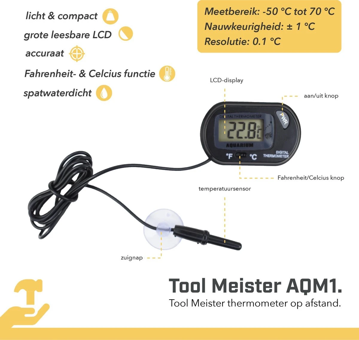 Tool Meister AQM1- Aquarium Thermometer Met Sonde - Binnen & Buiten - Koken/Zwembad/Koelkast- 1 Meter - Zwart - Incl Batterijen - Afbeelding 7