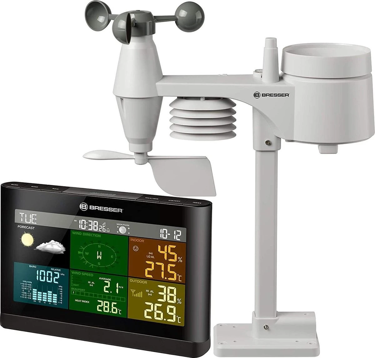 Bresser 5-in-1 Weerstation - Met Multifunctionele Buitensensor - Met Regen- En Windmeter - Zwart