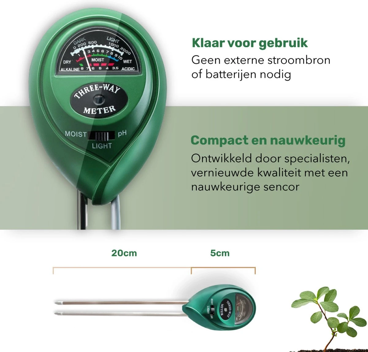 LBB 3 In 1 Soil Meter - PH Meter - Vocht Meter - Licht Meter - Universeel - Vochtigheidsmeter - Vochtmeter Planten - Afbeelding 4